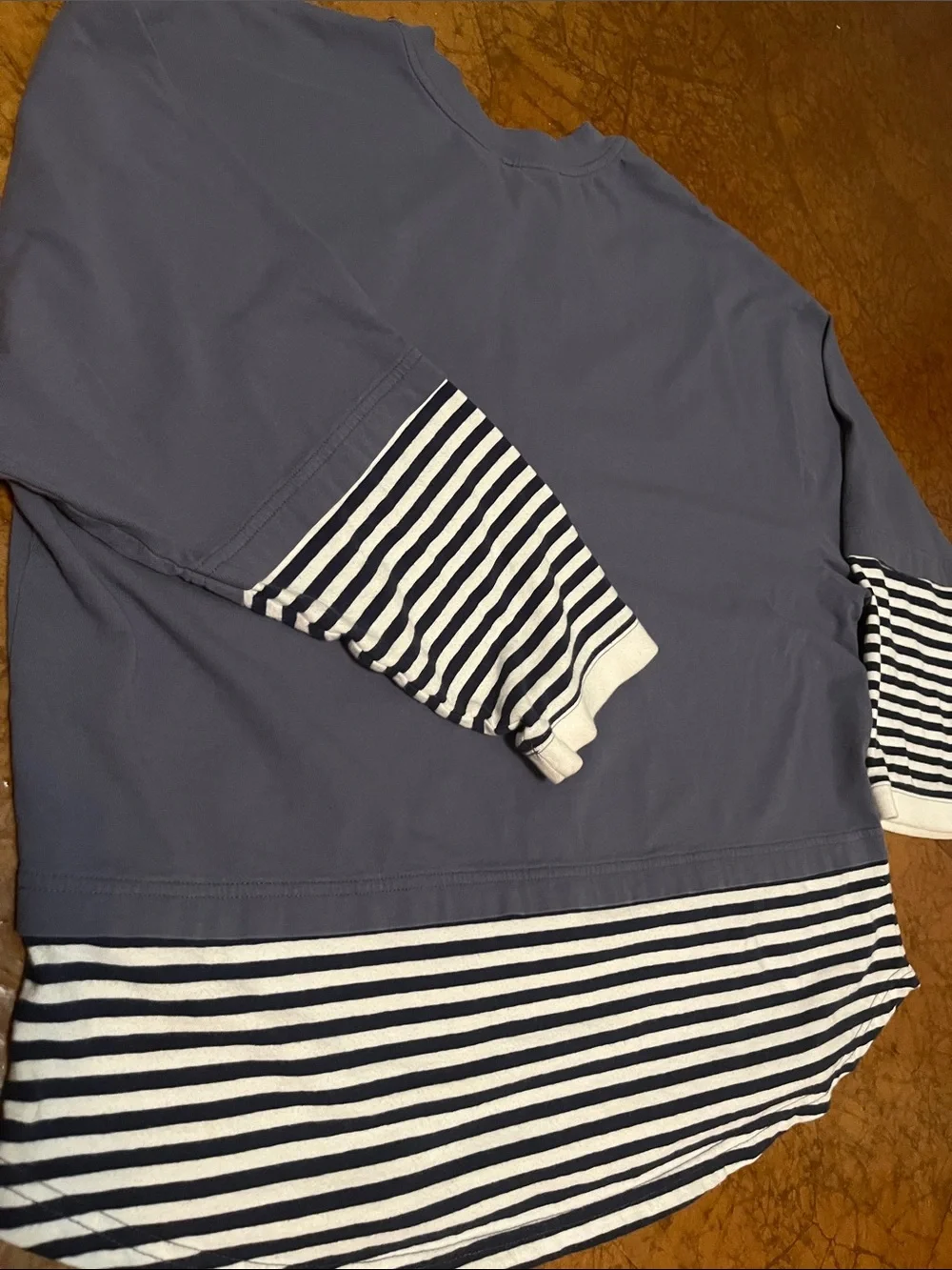 Free People Long Sleeve Navy Blue & White Striped Top Sz Small oversized